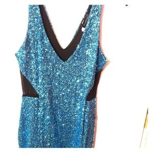 Bebe Sequined Dress w/sheer side cutouts